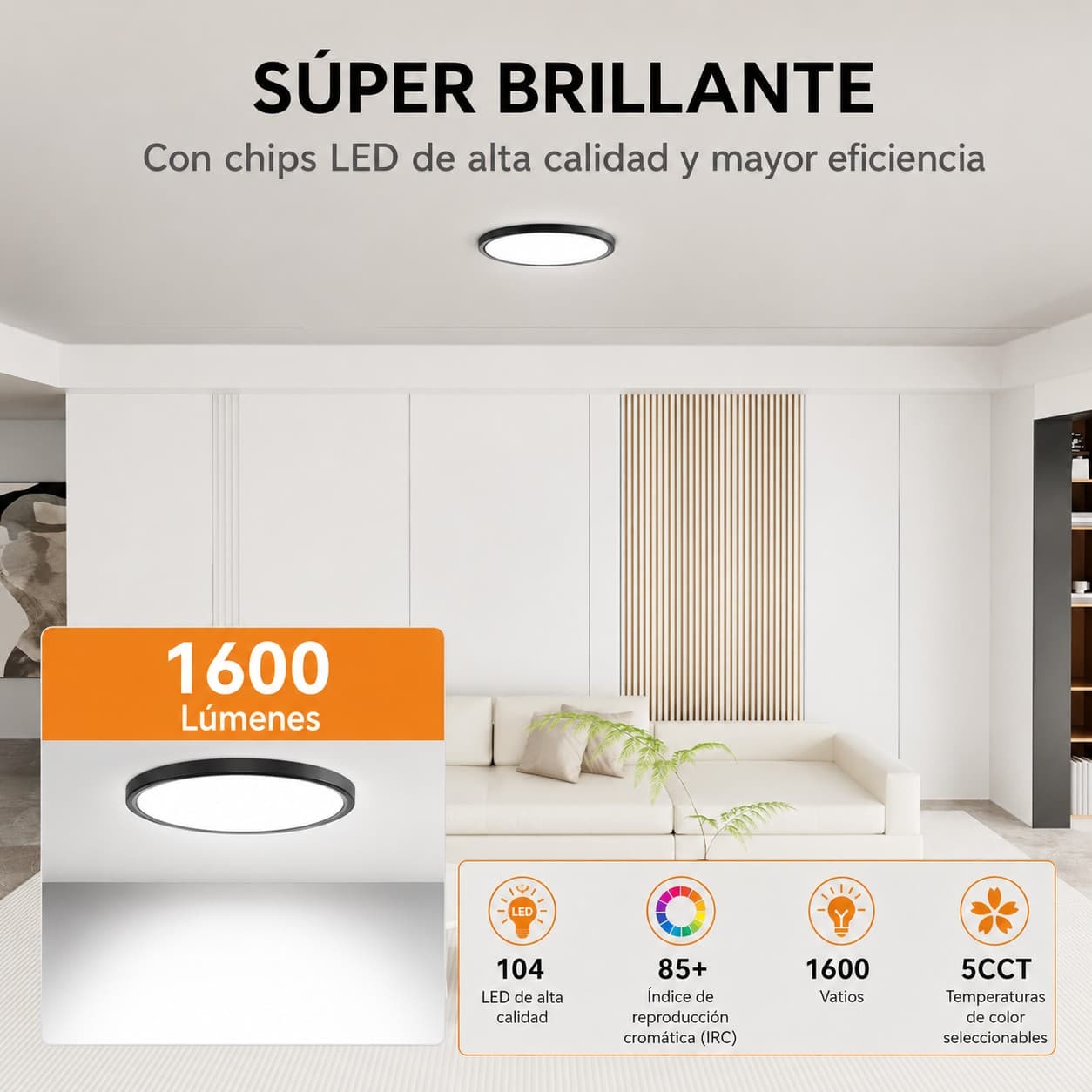 Panel Led 16w 5 Tonos 18cm Plafón Sobreponer Negro
