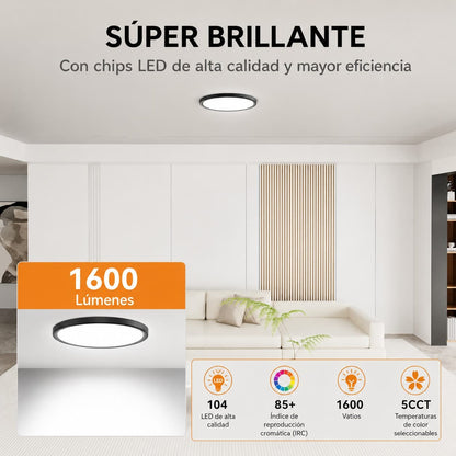 Panel Led 16w 5 Tonos 18cm Plafón Sobreponer Negro