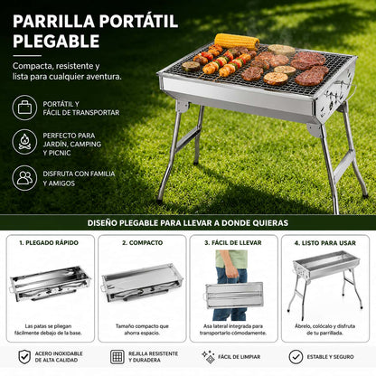 Parrilla Asador Al Carbón Plegable Grande 100% Acero Inoxidable