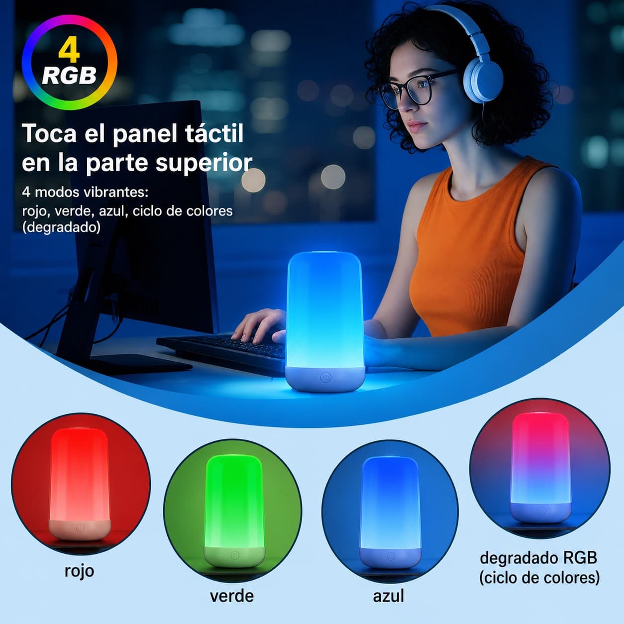 Lámpara Led Mesa Táctil Recargable Control Bebe
