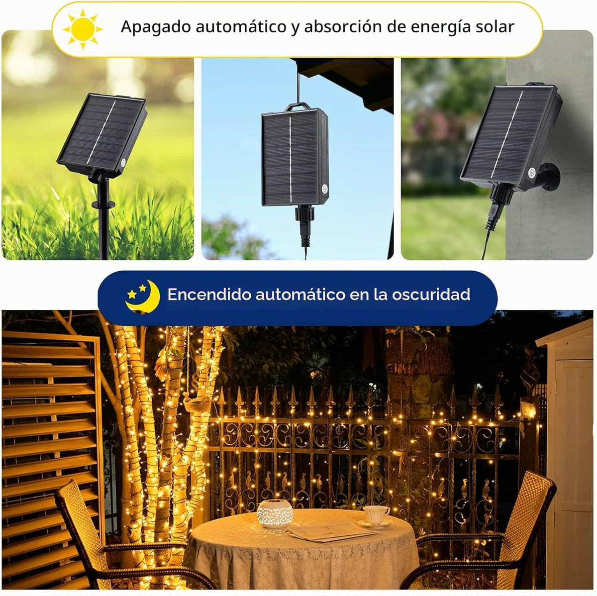Luces Navidad 500 LED 50 Metros Solar Exterior Control