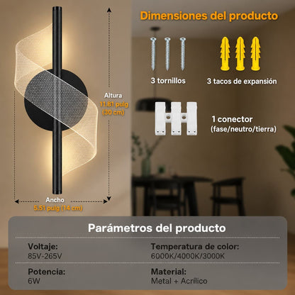 Lámpara De Pared Led Moderna Diseño Espiral 3 Tonos De Luz