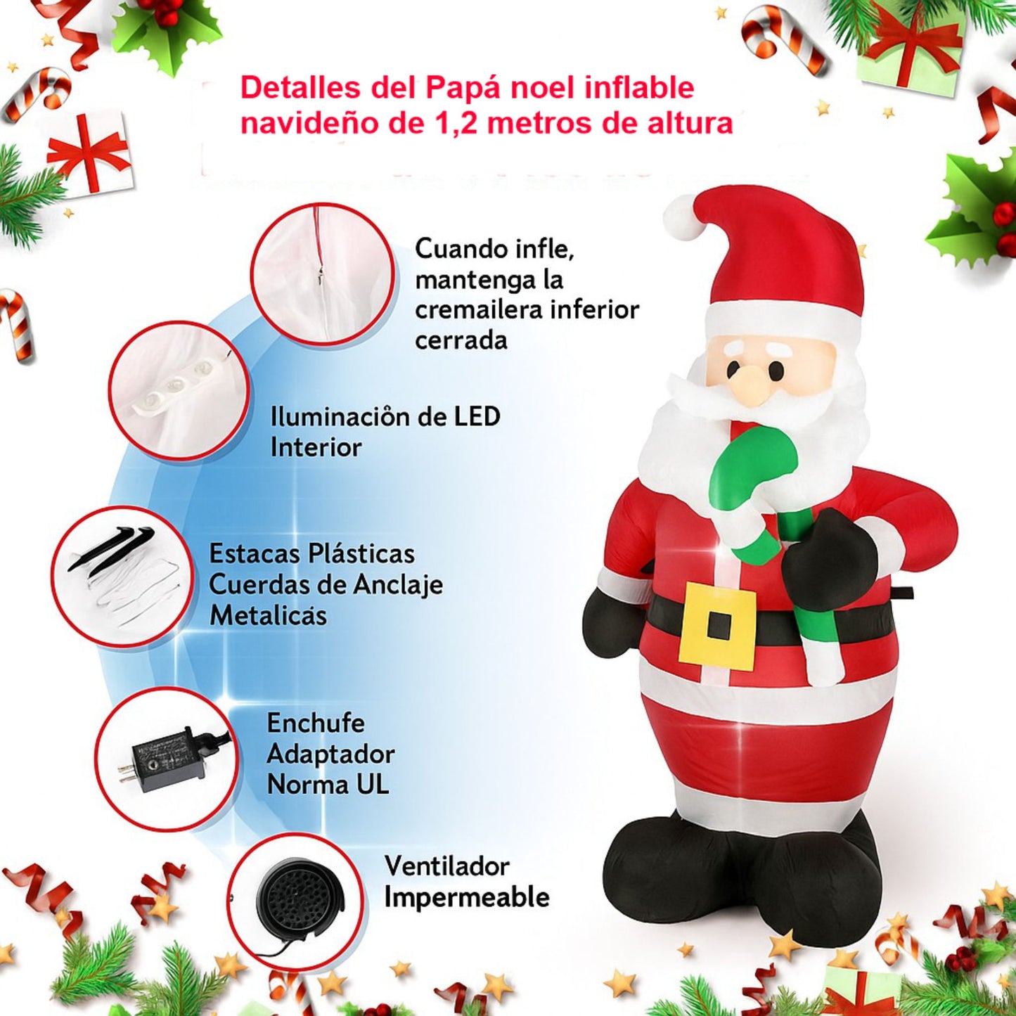 Inflable De Navidad Muñeco Papa Noel Santa Claus De Piso