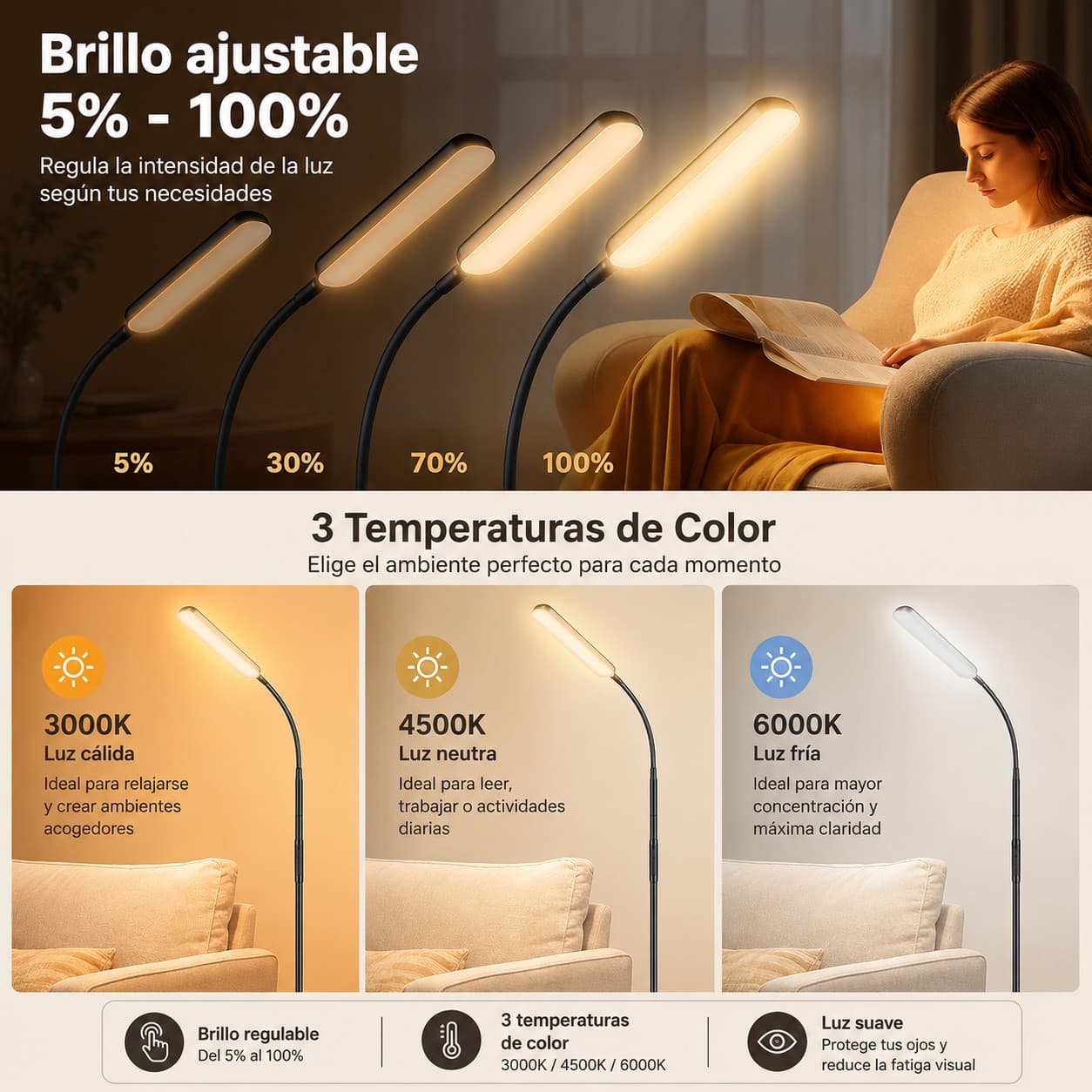 Lámpara De Pie Cuello De Cisne Led. Exito Corp