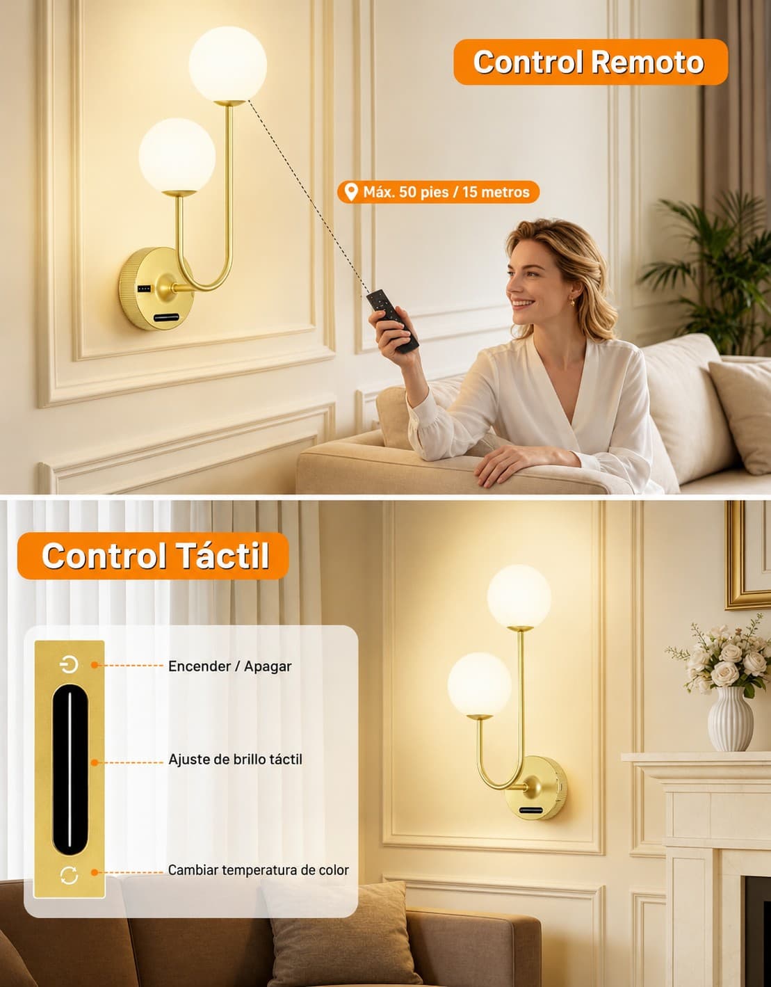 Lámpara Aplique Pared Led Recargable Con Control Remoto