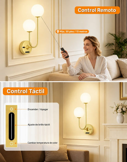 Lámpara Aplique Pared Led Recargable Con Control Remoto