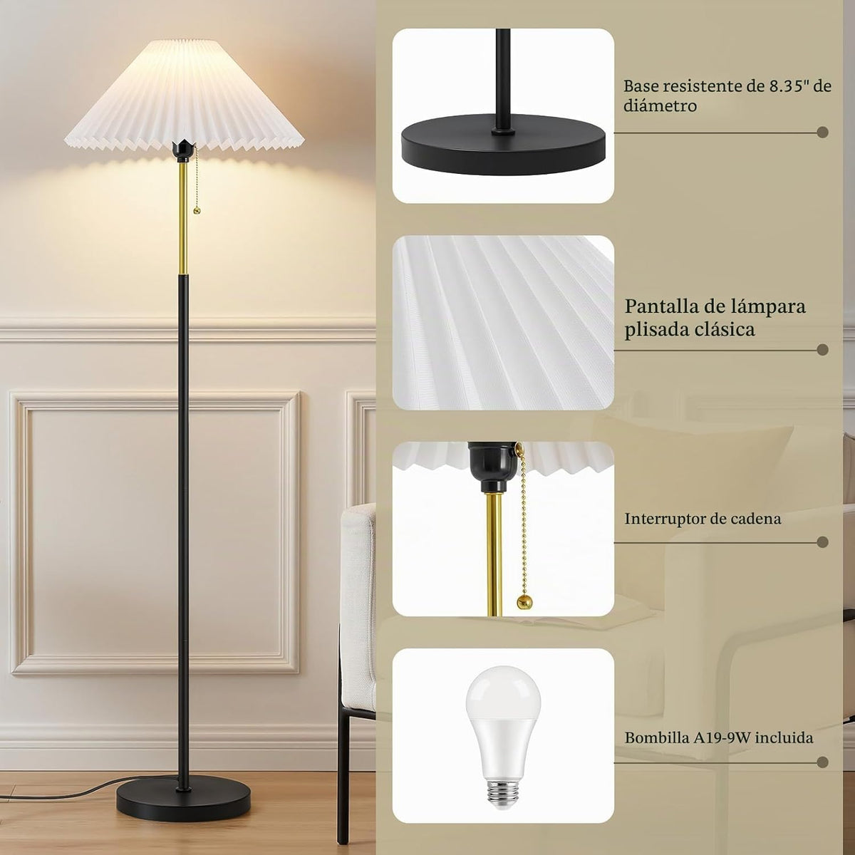 Lámpara De Piso Moderna Elegante Para Sala Y Dormitorio