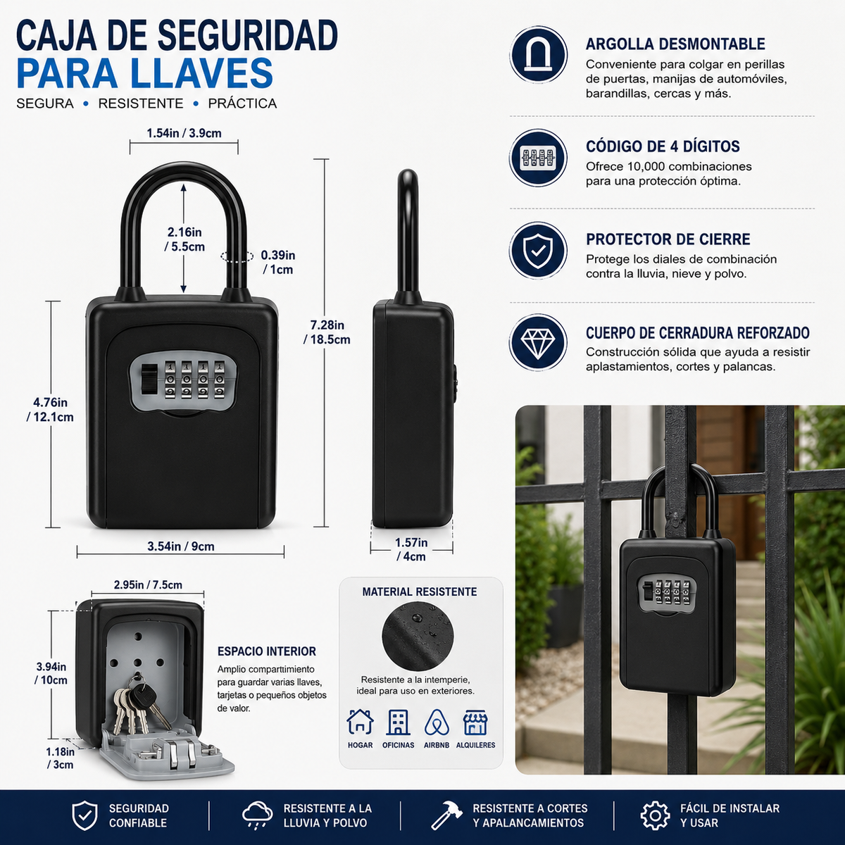 Porta Llaves De Pared Caja Seguridad Candado 100% Metálico