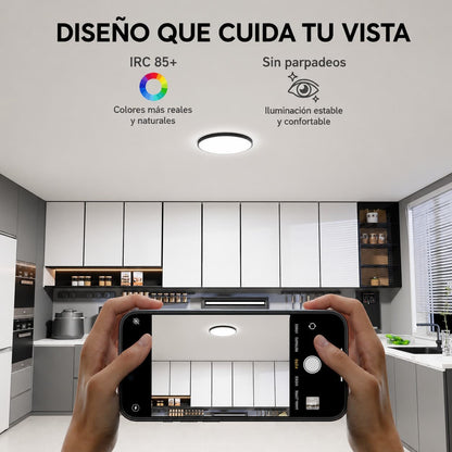 Panel Led 16w 5 Tonos 18cm Plafón Sobreponer Negro