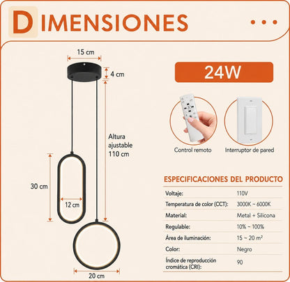 Lámpara Colgante Led Moderna 48w Control Remoto Regulable