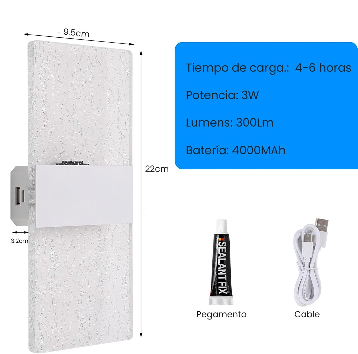 Lámpara De Pared Inhalambrica Tactil Moderna.