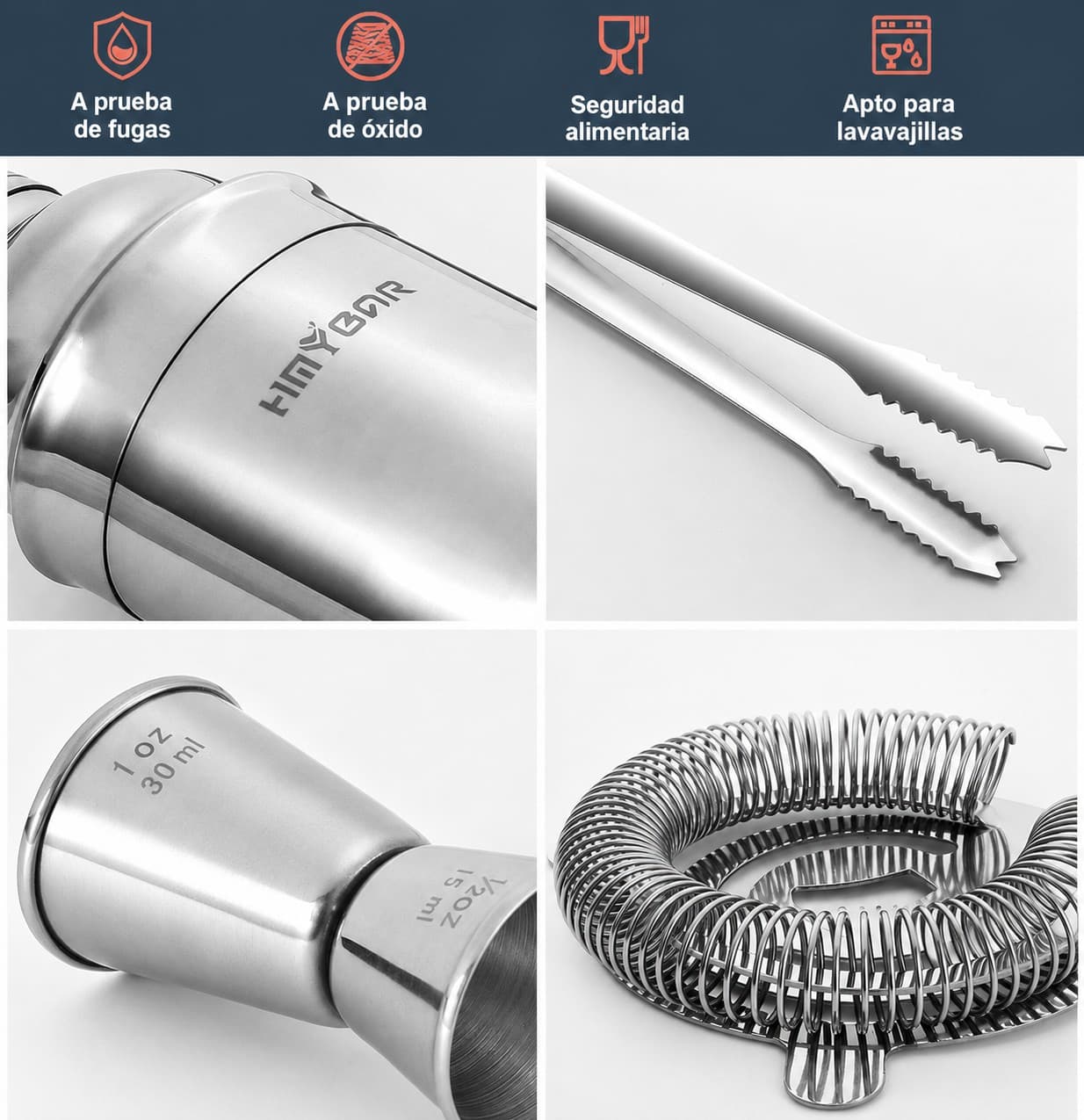 Kit Coctelero Profesional 22 Piezas Acero Inoxidable Premium