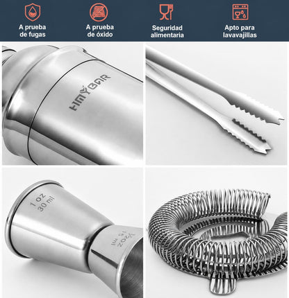 Kit Coctelero Profesional 22 Piezas Acero Inoxidable Premium