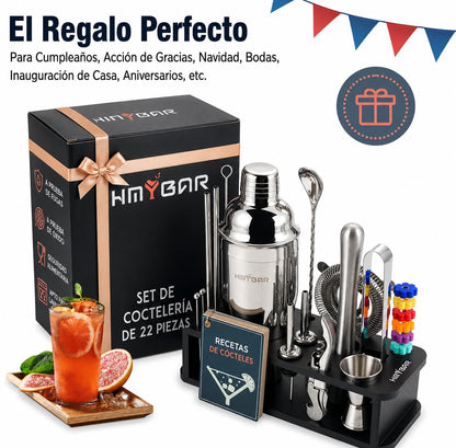 Kit Coctelero Profesional 22 Piezas Acero Inoxidable Premium