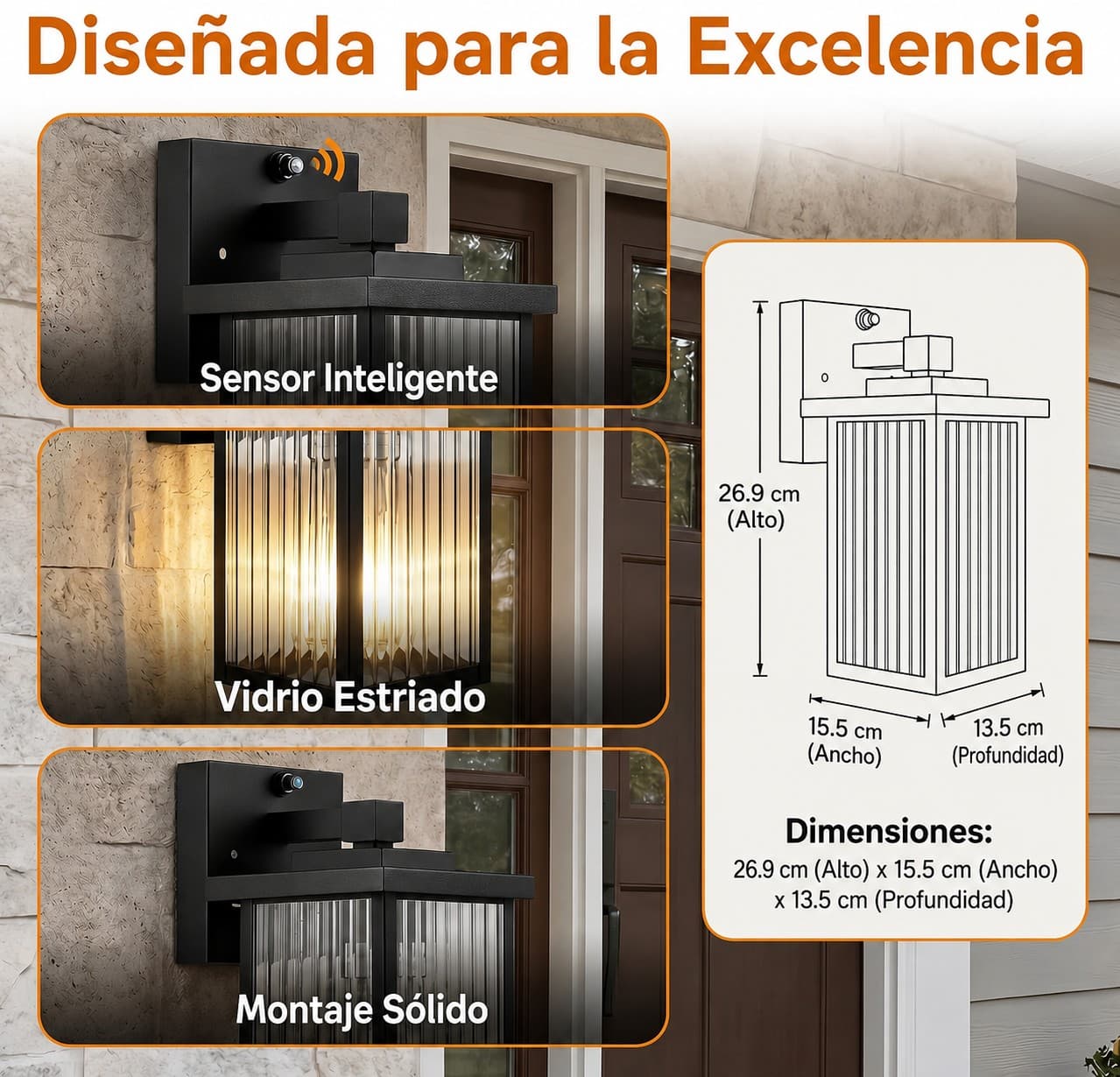 Lámpara Farol De Pared Moderno Con Fotocelda Modelo Dórico