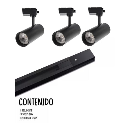 Lámparas Tipo Spot Riel De 1m X 3unid 20w Para Exhibiciones