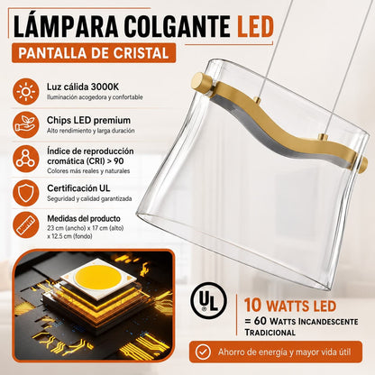 Lámpara Colgante Cristal Led Moderna Dorada Regulable