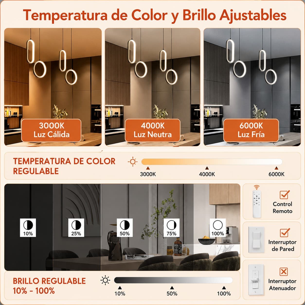 Lámpara Colgante Led Moderna 48w Control Remoto Regulable