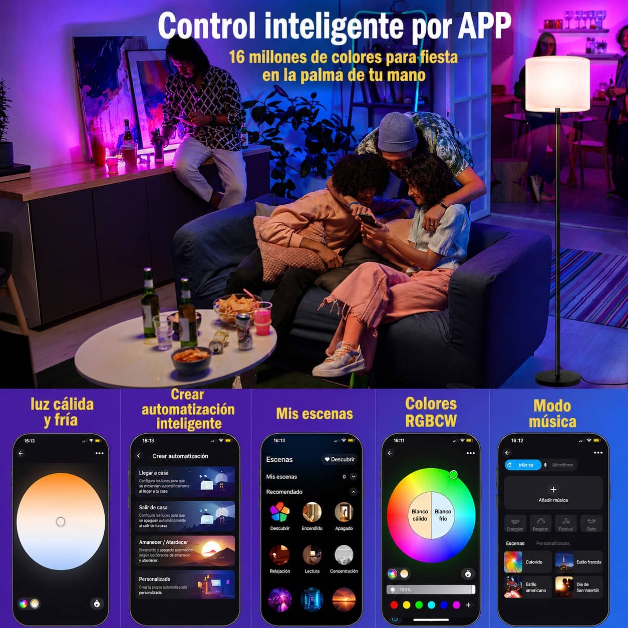 Lámpara De Piso Pie Inteligente Moderna Con Bombillo