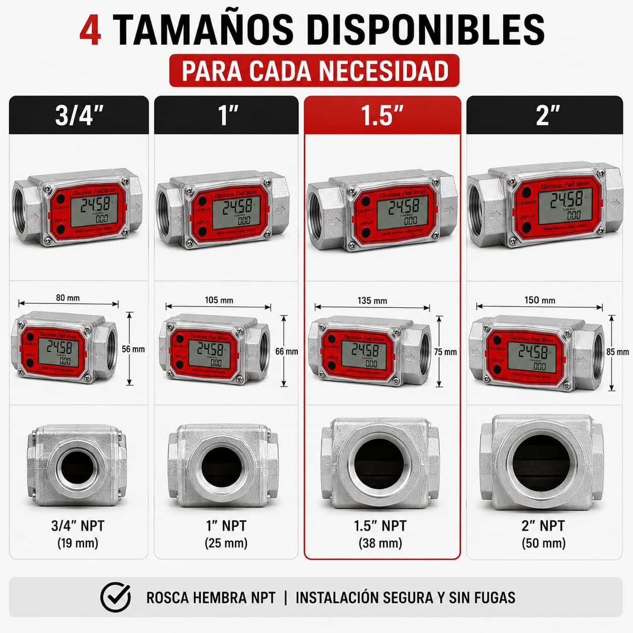 Caudalímetro Medidor Flujo 1.5'' Combustible Líquidos Químicos Anti Interferencia