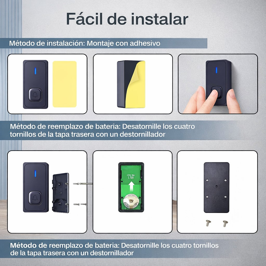 Timbre Inalambrico Impermeable Autónomo. No Requiere Pila.