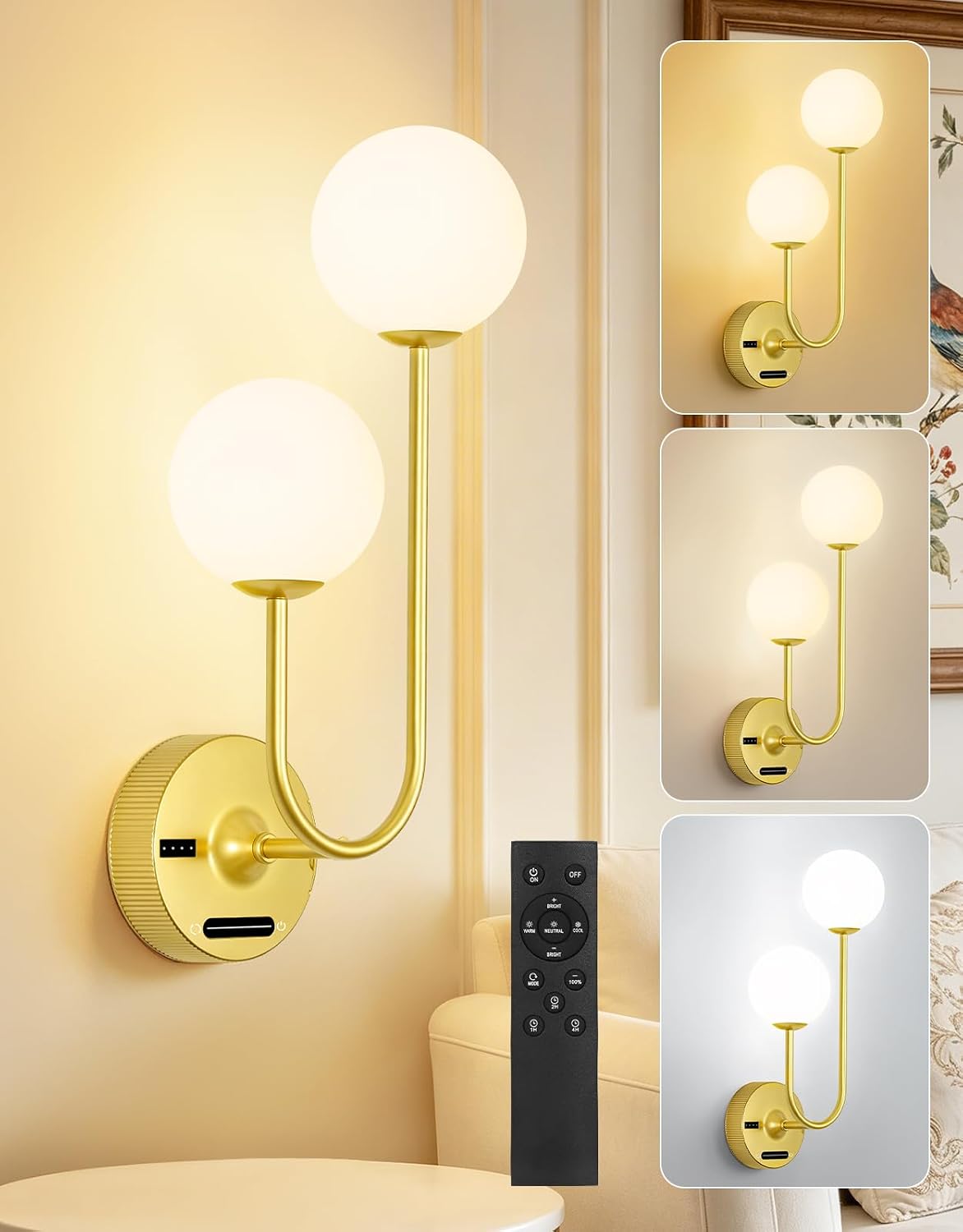 Lámpara Aplique Pared Led Recargable Con Control Remoto