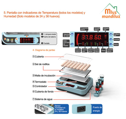 Incubadora 24 Huevos Volteo Automatico Y Panel De Control Humedad