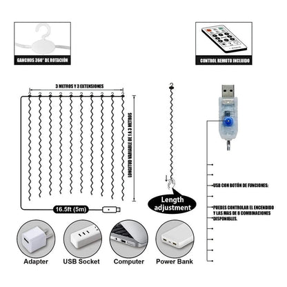 Cortina De Luces Vintage 3x3m . Alambre Microled 300leds