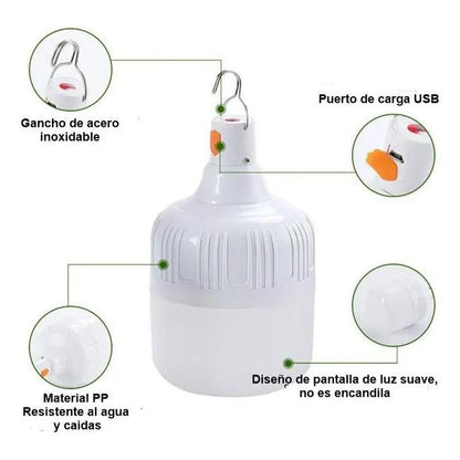 Bombillo Led De Emergencia Portatil Recargable Usb 20w 6500k