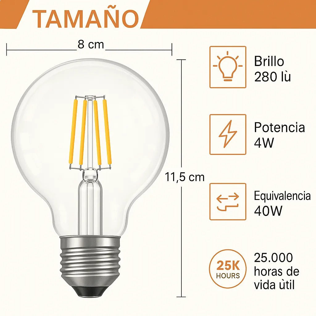 Bombillo Led Vintage Tipo Edison Tipo Globo.  Luz Blanca