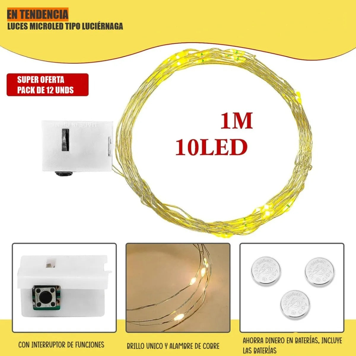 Extensión De Luces Micro Led Alambre 1m. Paquete De 6 Unid.