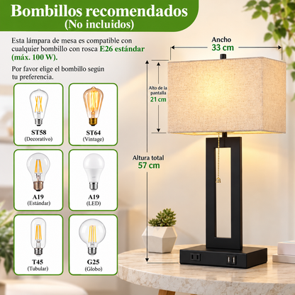 Lámparas de Mesa Minimalistas con Puertos USB