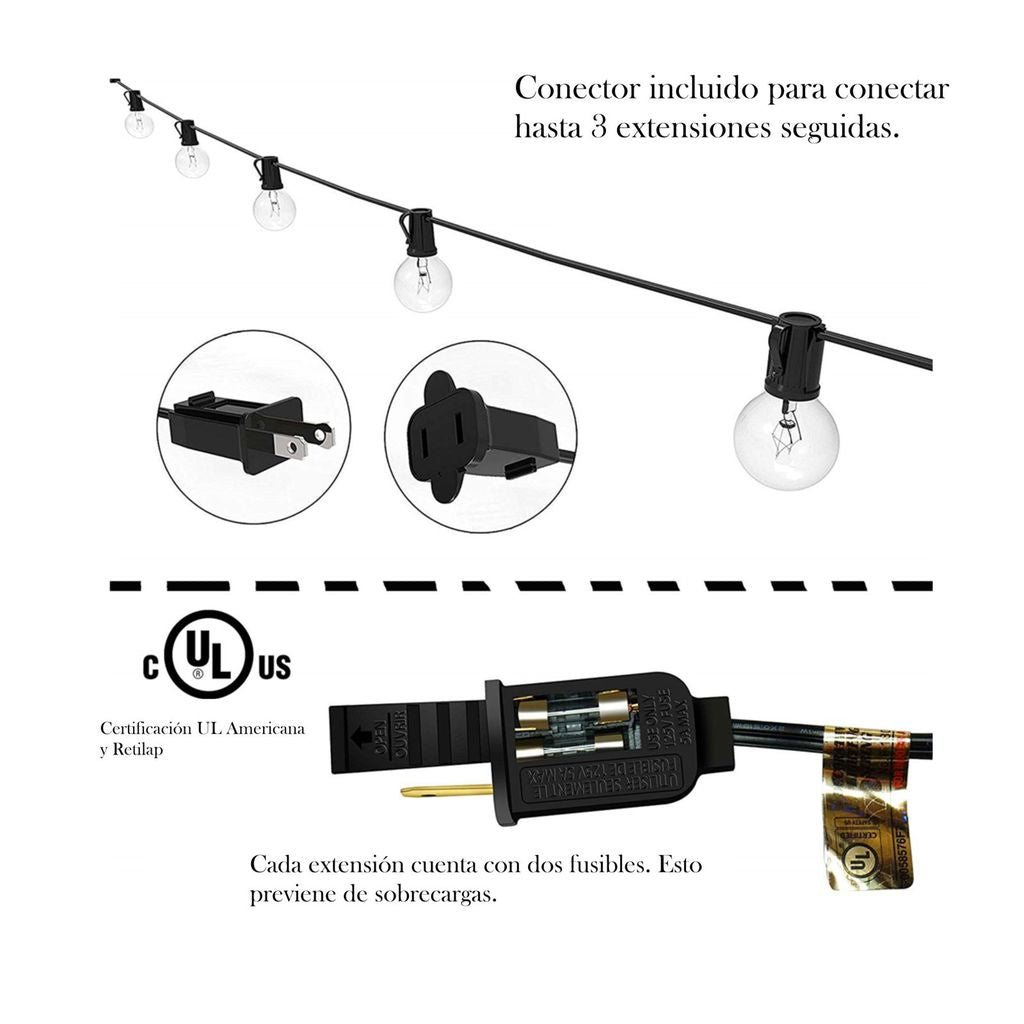 Extension Bombillos Vintage Led Exteriores Con Conector