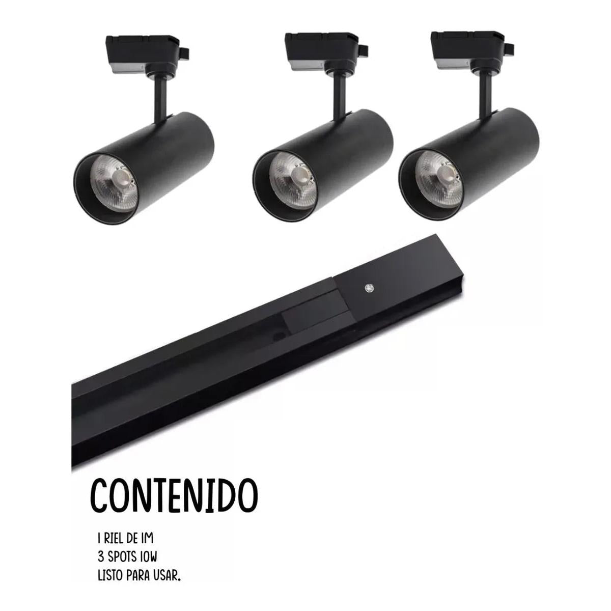 Lámparas Tipo Spot Con Riel De 1m X 3 Unid De 10w.