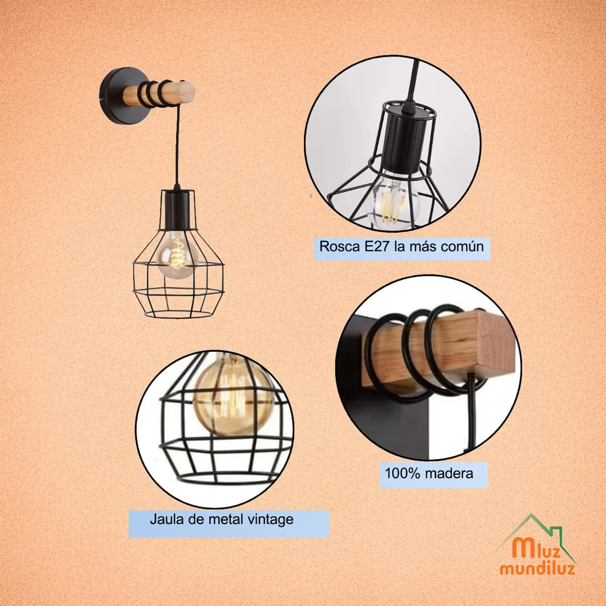 Lampara De Pared Aplique Vintage Modelo Cage