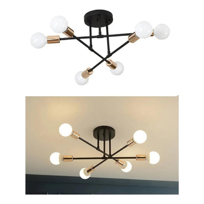 Lámpara De Techo Moderna Plafón Brazos Negro Dorado
