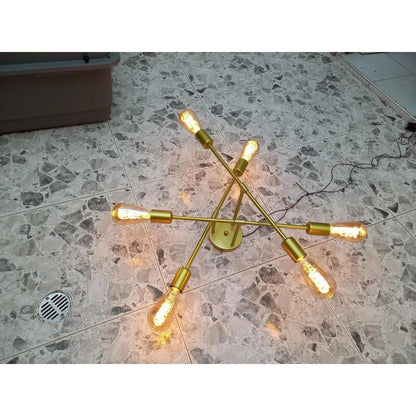 Lámpara De Techo Tipo Plafón 6 Brazos Dorada