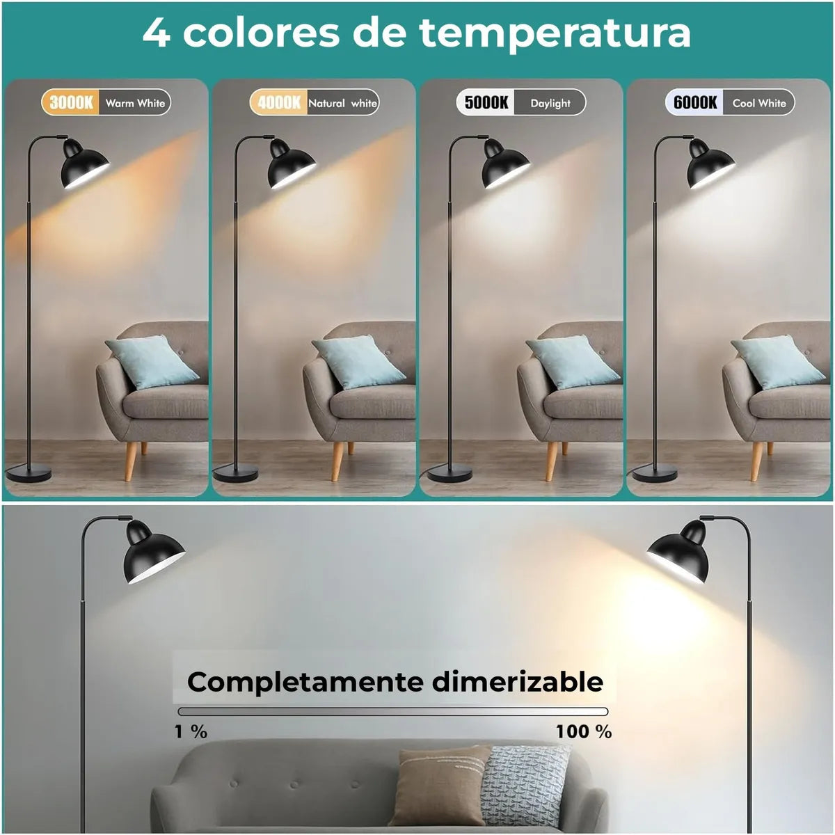 Lámpara De Piso Pie Inteligente Moderna Con Bombillo
