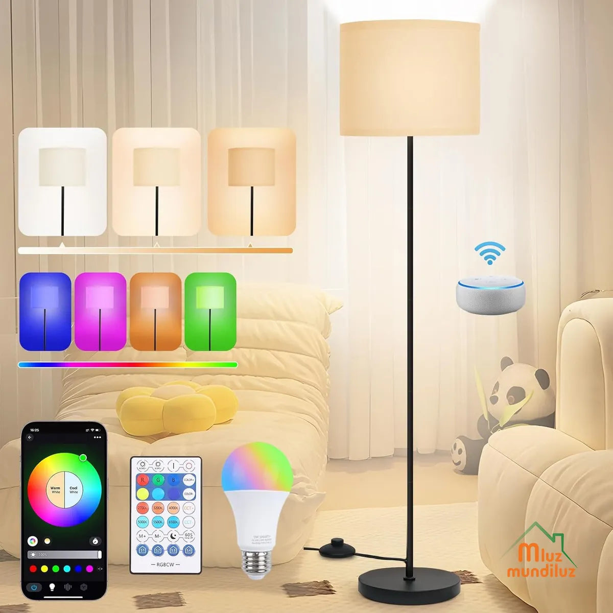 Lámpara De Piso Pie Inteligente Moderna Con Bombillo