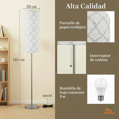 Lámpara De Piso Pie Moderna Caperusa De Papel Con Bombillo