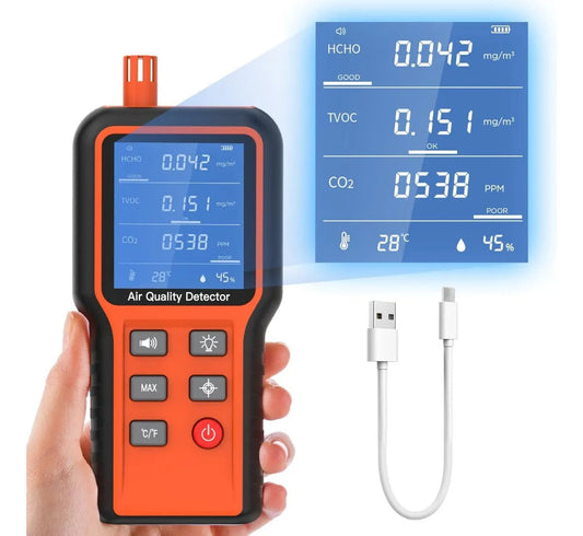 Medidor Calidad Del Aire Co2, Lcd, Tvoc, Hcho, Temp Y %humed